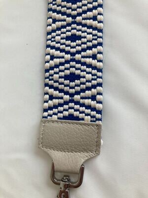 Cameratasriem stof wit/donkerblauw