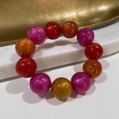 Armband met bollen fuschia/oranje/rood