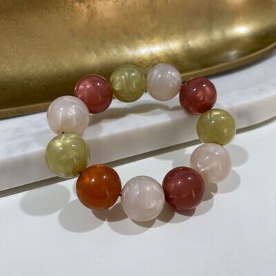 Armband met bollen offwhite/oudroze/lichtgroen