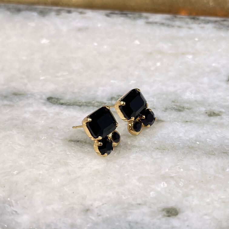 Oorring zwart crystal