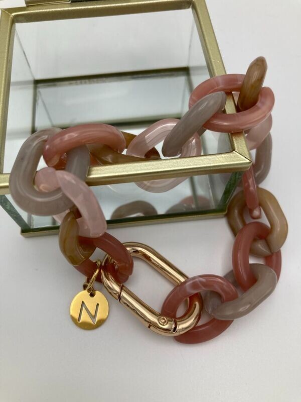 Armband roze/grijs/camel