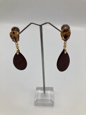 Oorring met glasparel en hangertje bruin