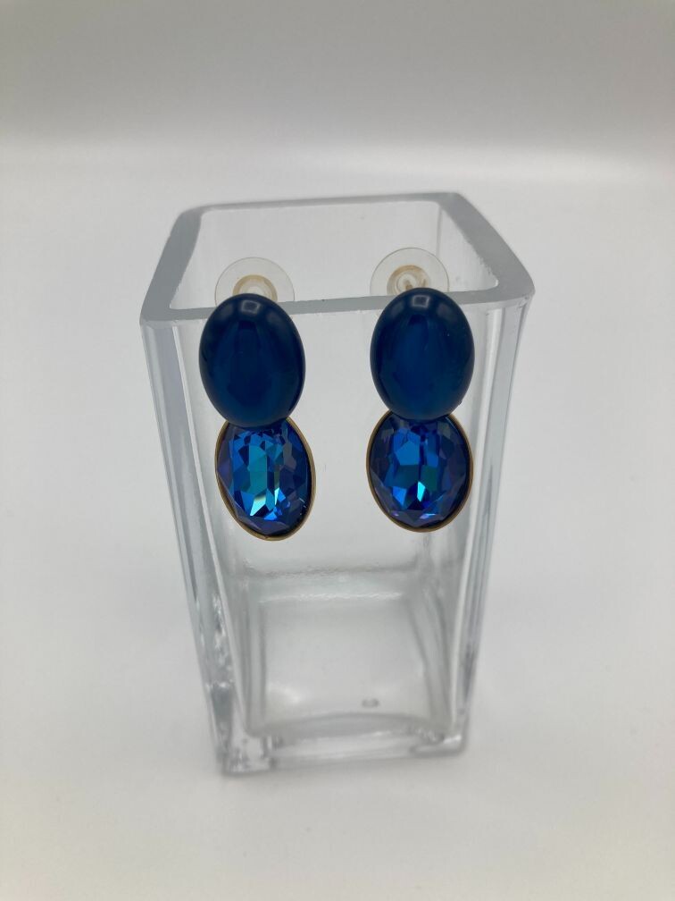 Oorring blauw hars/Swarovski 24kt gold plated mat