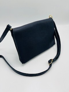Handtas leder met omslag donkerblauw