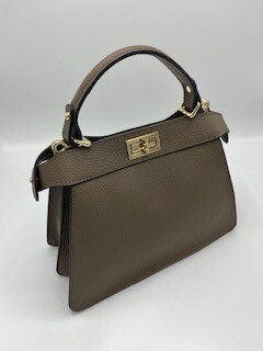 Handtas leder taupe