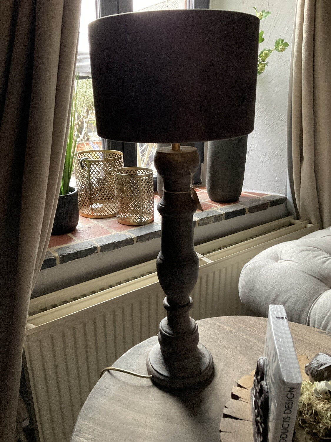 Tafellamp bruin met velourskap