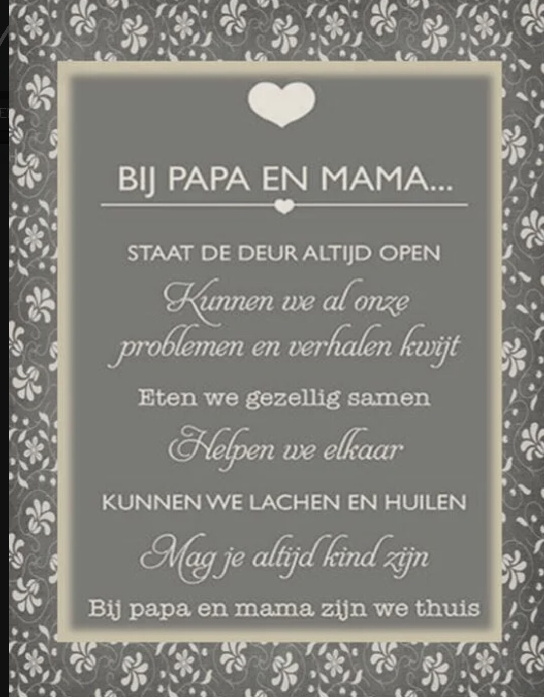 Tekstbordje bij papa en mama