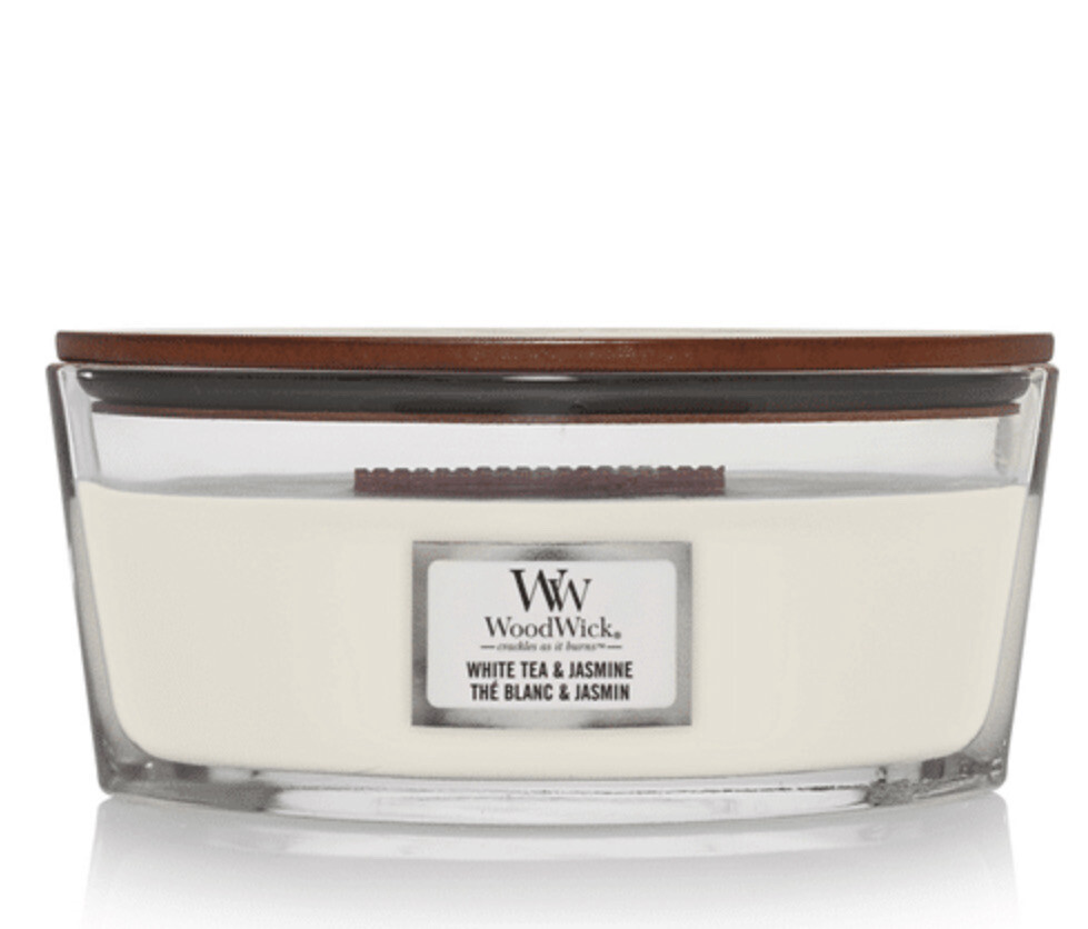 Woodwick White Tea &amp; Jasmine Ellips Geur Van De Maand Februari