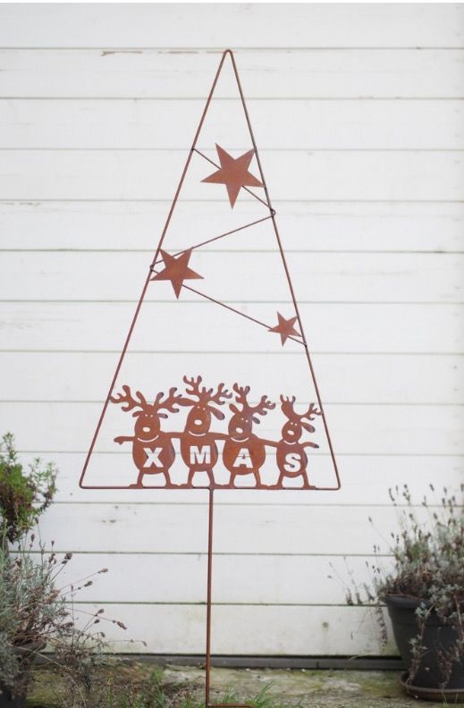 Kerstboom in roest met elandjes 97x58cm