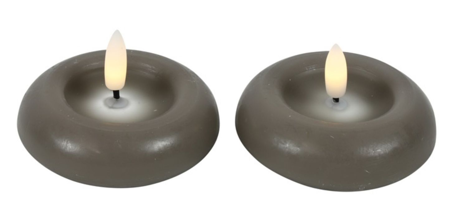 Grijze led drijfkaarsen setje van 2