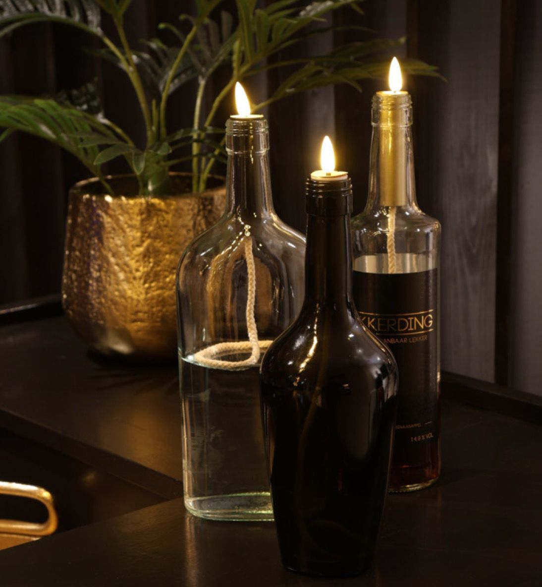Led kaars met touw om in een fles te bevestigen ook te bedienen met afstandsbediening