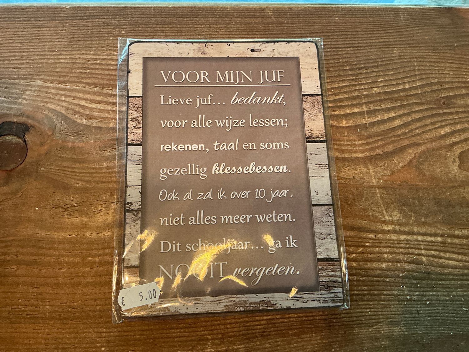 Tekstbordje voor mijn juf