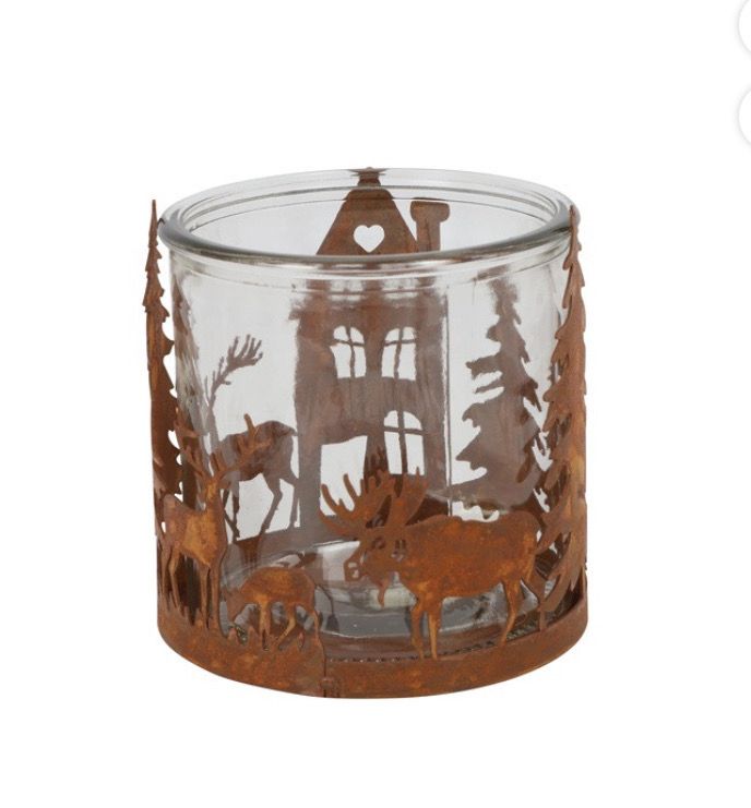 Theelicht roest met kerstboom en rendier