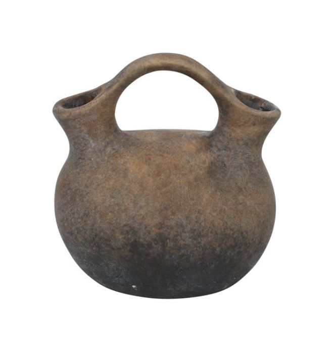 Vaas met handvat bruin zwart 15,5x16cm