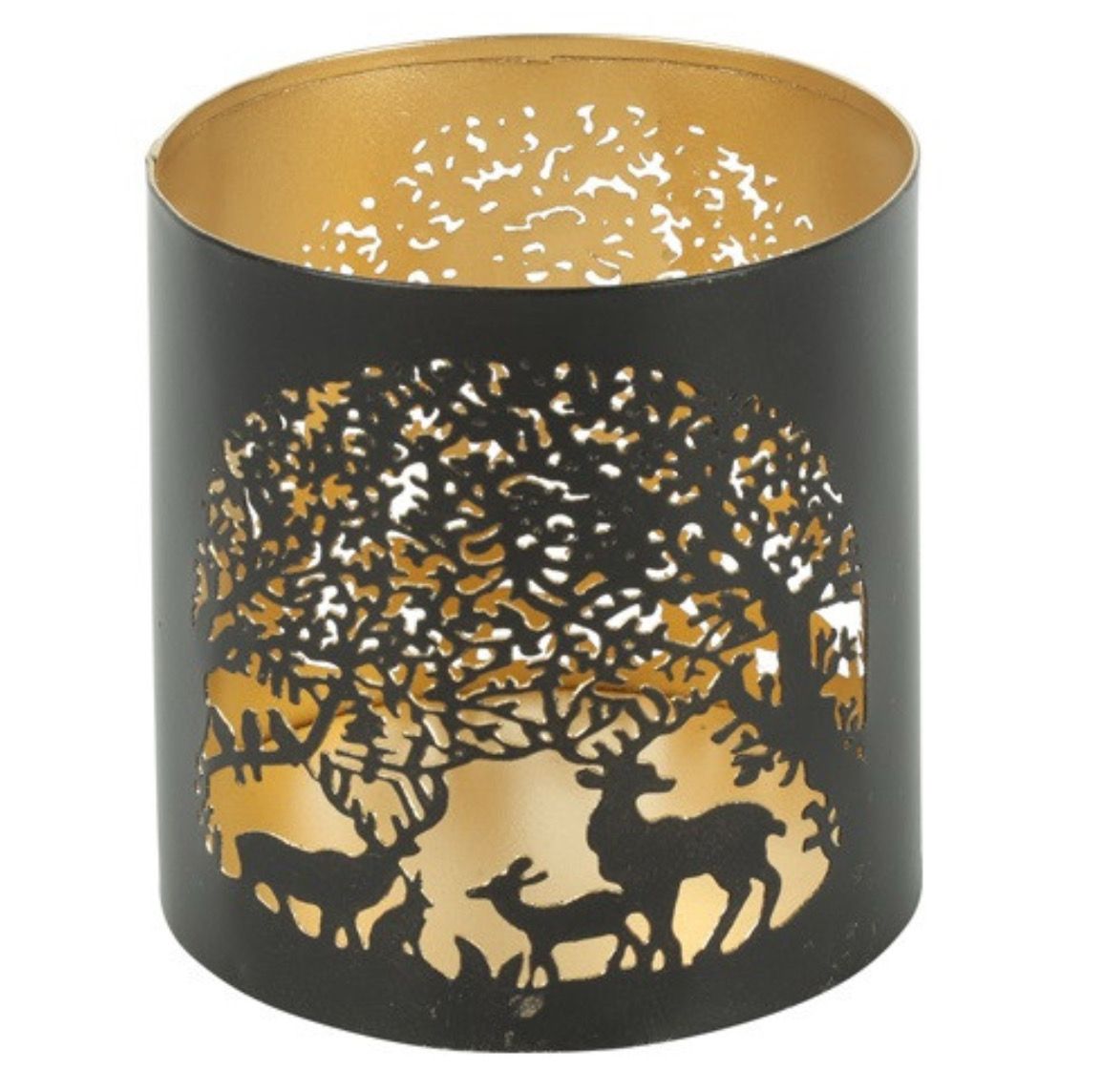 Theelicht met rendieren zwart met goud 10x10cm
