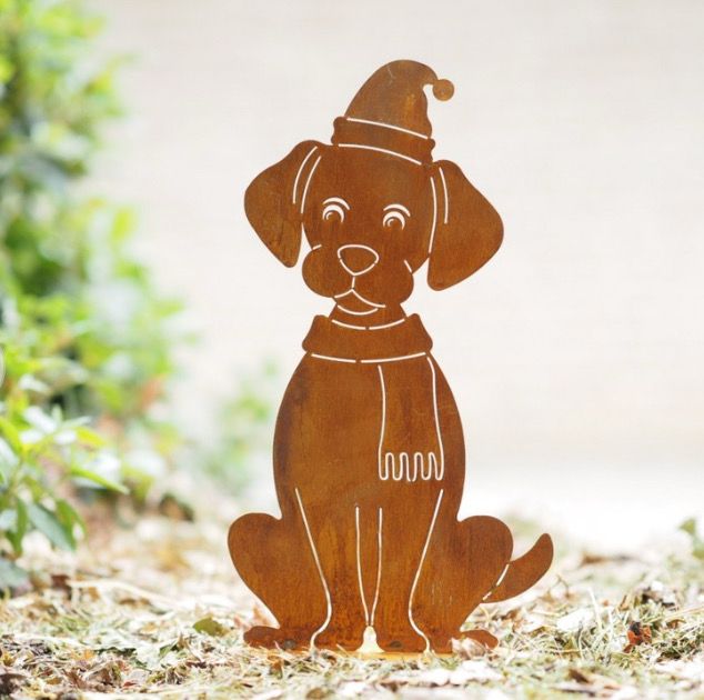 Hond met kerstmuts in het roest 30x75cm