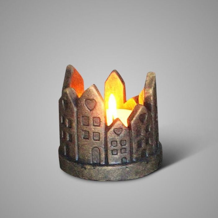 Theelichthouder huisjes cirkel 9x9cm