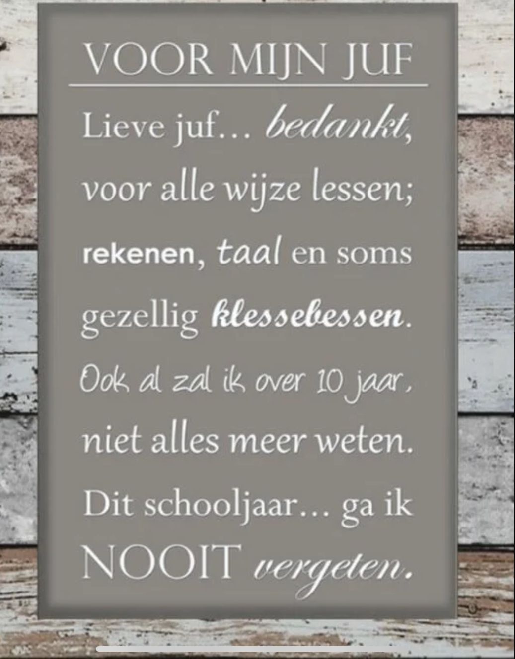 Tekstbordje voor mijn juf