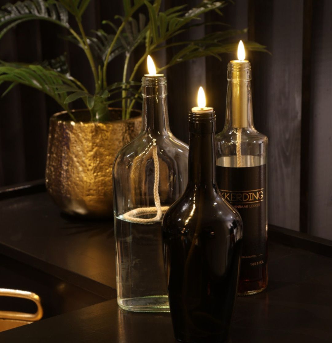 Led kaars met touw voor in fles ook te bedienen met afstandsbediening