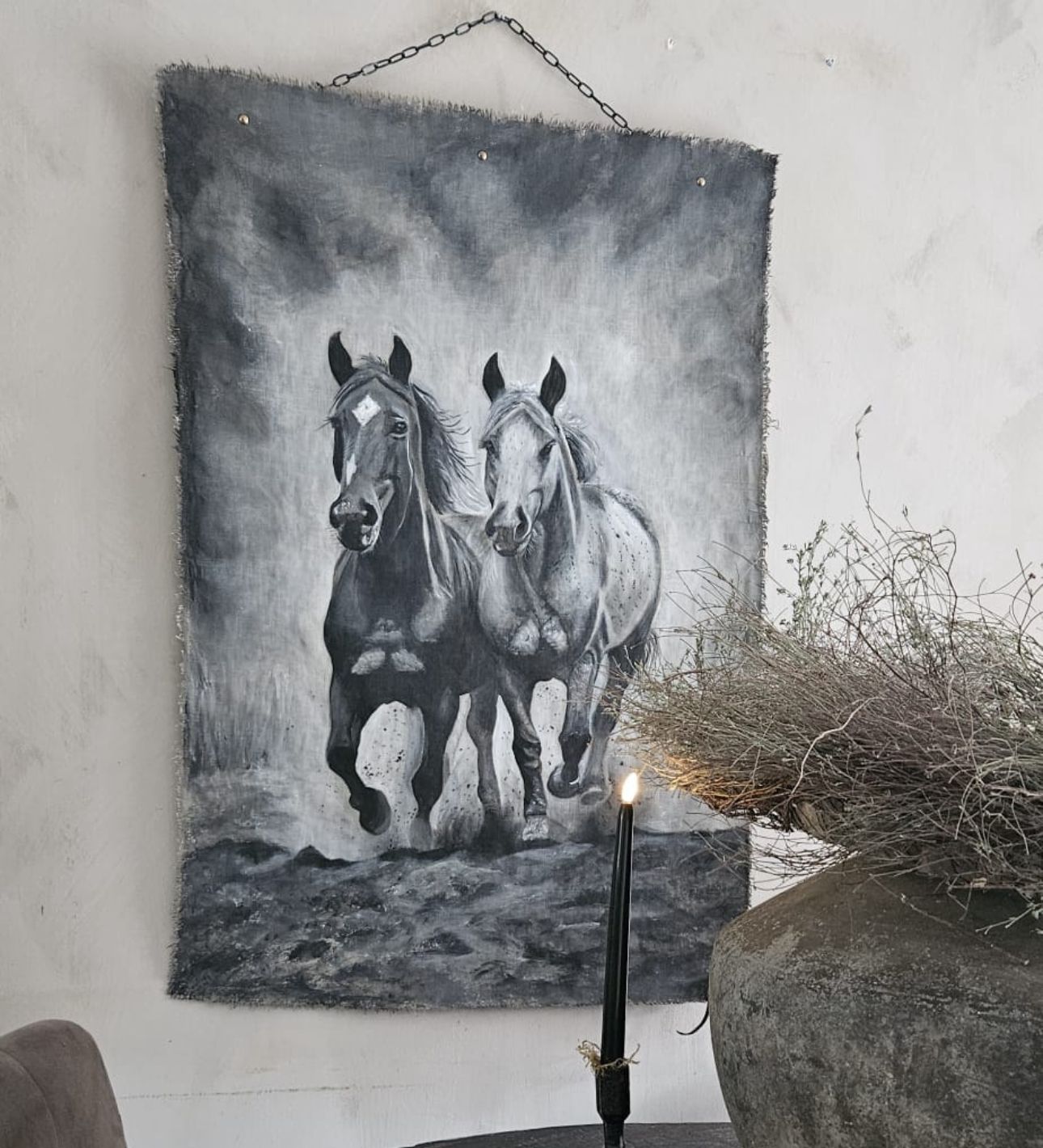 Wanddoek 2 paarden 70x100cm