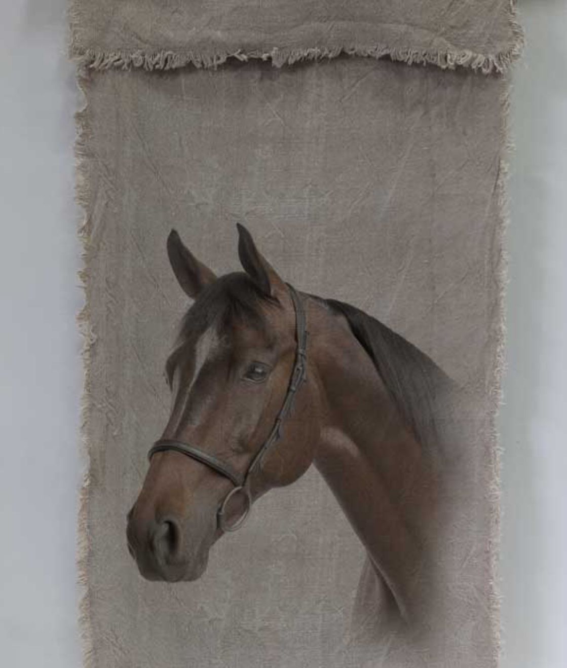 Shabby Wanddoek paard 45x100cm om.op te hangen