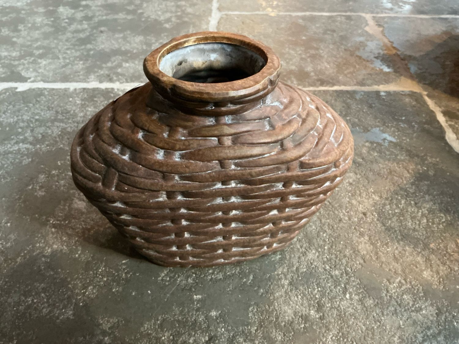 Ovale vaas bruin grijs 22x16cm