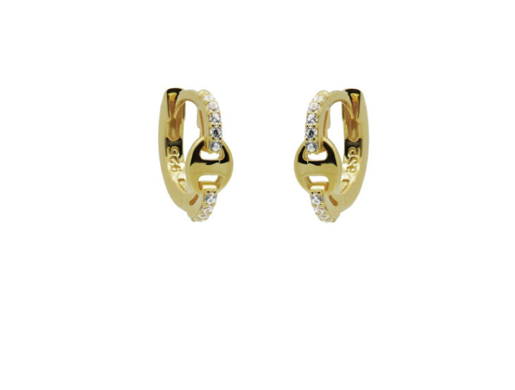 Plain Hinged Hoops Button Double Zirconia Goldplated Karma