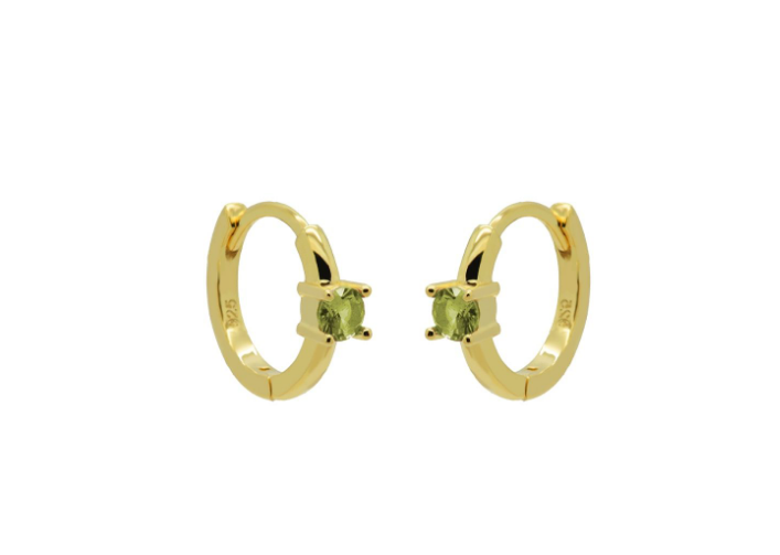Hinged Hoops Single Solid Green Zirconia 12MM Goldplated Karma