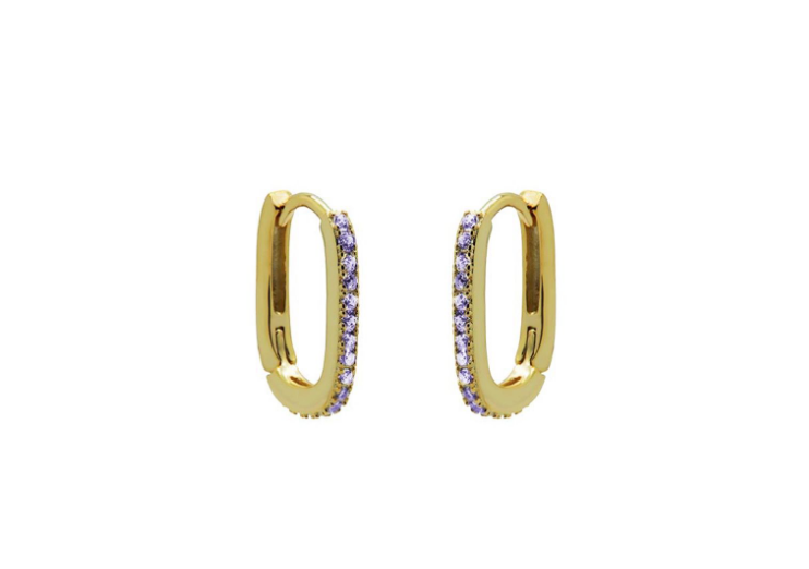 Plain Hinged Hoops Round Lavender Zirconia Square Goldplated 12MM Karma