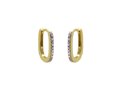 Plain Hinged Hoops Round Lavender Zirconia Square Goldplated 12MM Karma