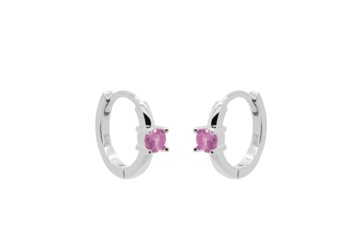 Hinged Hoops Single Solid Pink Zirconia 12MM Silver Karma