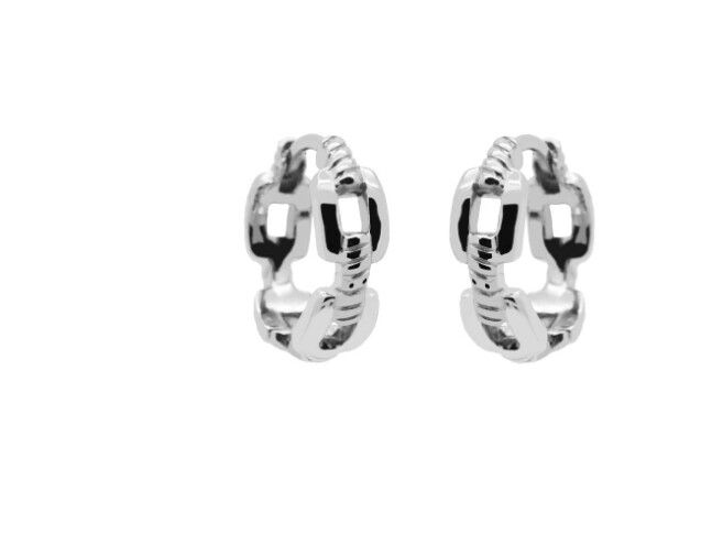Plain Hinged Hoops Twisted Chain Silver Karma