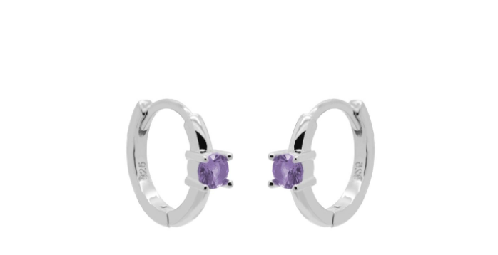 Hinged Hoops Single Solid Lavender Zirconia 12MM Silver Karma