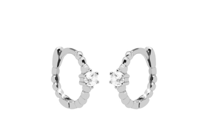 Hinged Hoops Single Zirconia Dots Silver