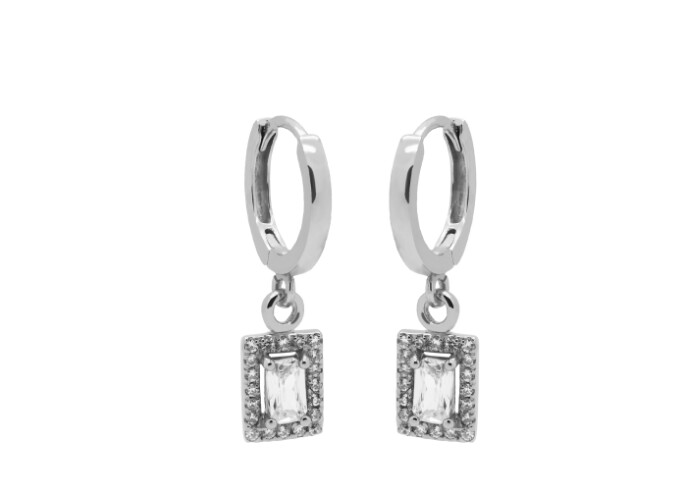 Hinged Hoops Zirconia Vintage Square Silver