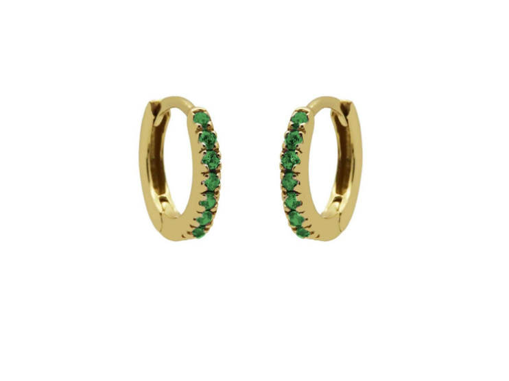 Plain Hoops Round Green Zirconia 12MM Goldplated Karma