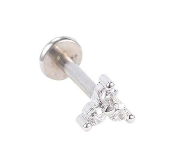Labret 3 hoek met witte kristallen helix/tragus/conch