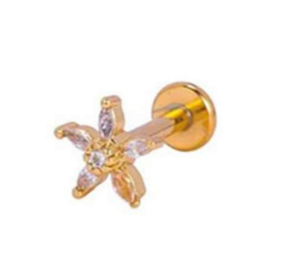Labret/helix/tragus piercing in goud chirurgisch staal-bloem motief