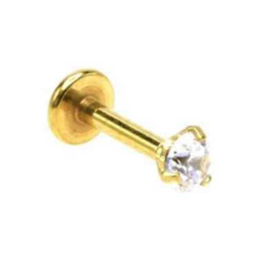 Labret/Helix/tragus piercing in goud chirurgisch staal met &quot;prong&quot; setting witte kristal