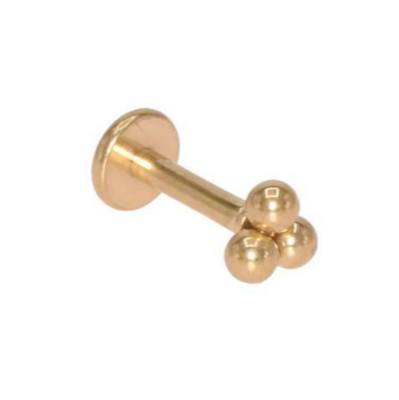 Labret/helix/tragus piercing in goud chirurgisch staal met 3 bolletjes