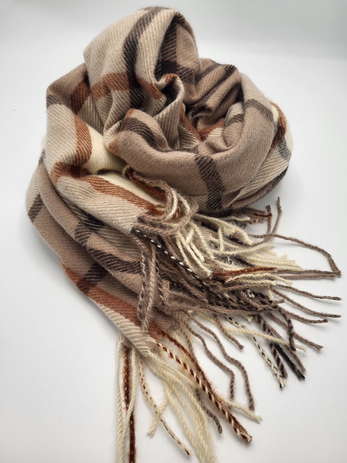 Wintersjaal geblokt beige