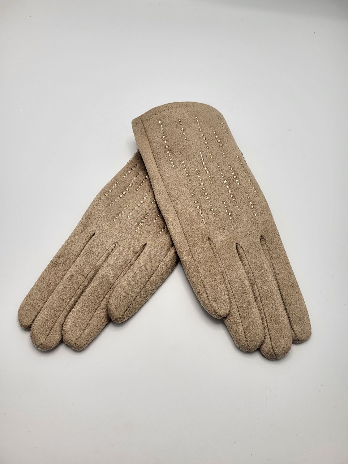 Beige winterhandschoenen met steentjes