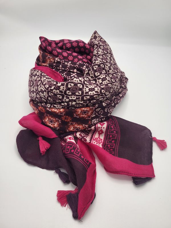 Sjaaltje roze/aubergine print