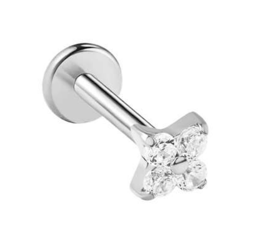 Titanium labret/helix/tragus piercing vierkant met kristallen