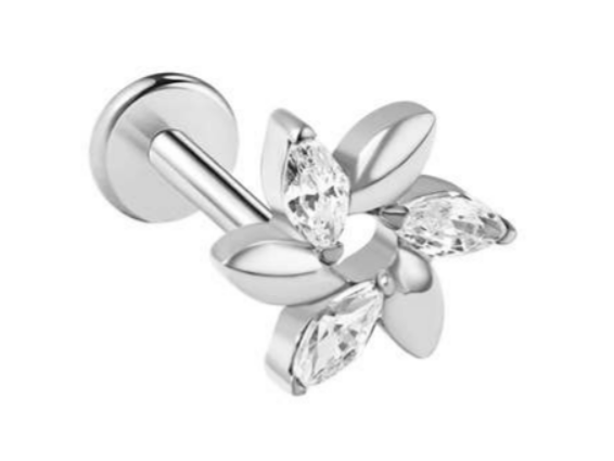 Titanium labret/helix/tragus bloem motief