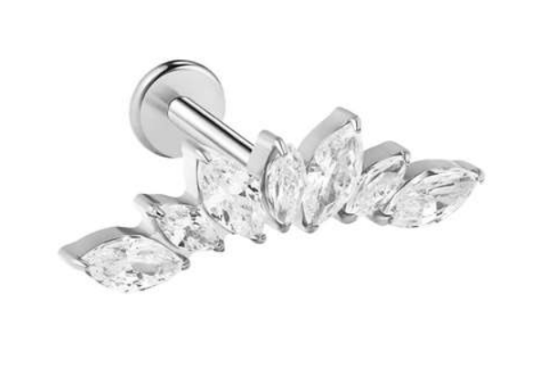 Titanium labret/helix/tragus met 7 kristallen