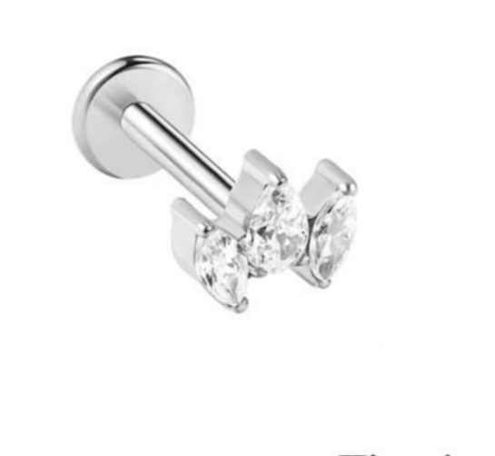Titanium labret/helix/tragus met 3 kristallen