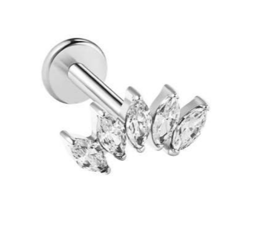 Titanium labret/helix/tragus met 5 kristallen