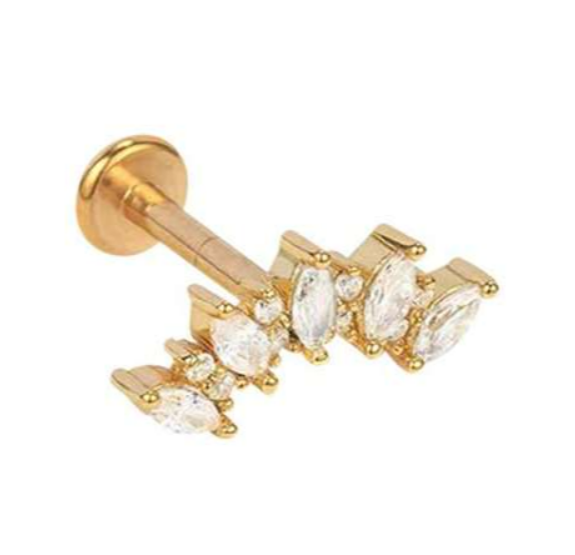 Labret/helix/tragus piercing in goud chirurgisch staal 9 kristallen