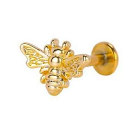 Labret/helix/tragus piercing in goud chirurgisch staal-met bij motief